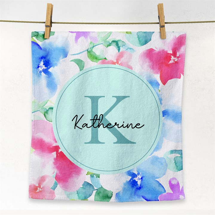 Personalized Name Any Text Water Color Flower Face Towel Face Towel