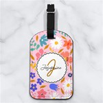 Hand Draw Flower Any Text Name Nappa Leather Luggage Tag Rectangle Front
