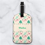 Flamingo Pattern Any Text Name Nappa Leather Luggage Tag Rectangle Front