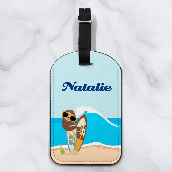 Sloth Surfing Any Text Name Nappa Leather Luggage Tag Rectangle
