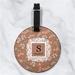 Custom Floral Initial Name Nappa Leather Luggage Tag Round Back