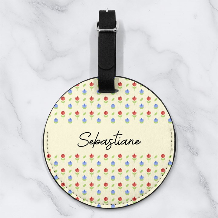 Floral Any Text Name Nappa Leather Luggage Tag Round