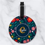 Custom Initial Name Floral  Nappa Leather Luggage Tag Round Front