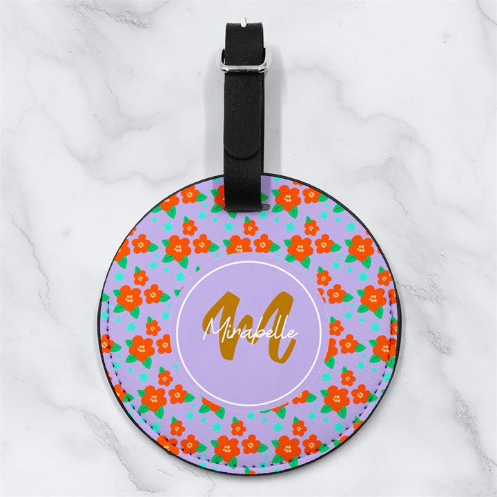 Little Flower Pattern Any Text Name Nappa Leather Luggage Tag Round