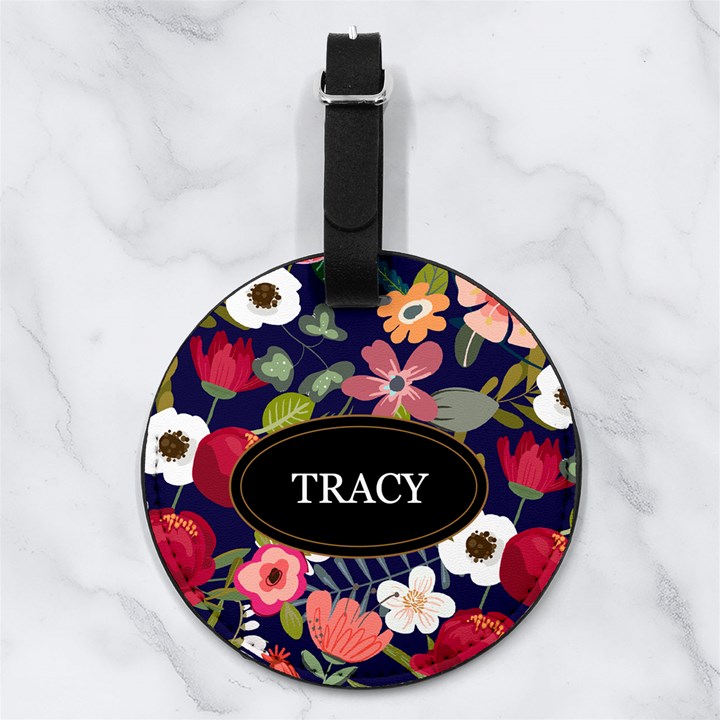 Custom Floral Name Any Text Nappa Leather Luggage Tag Round